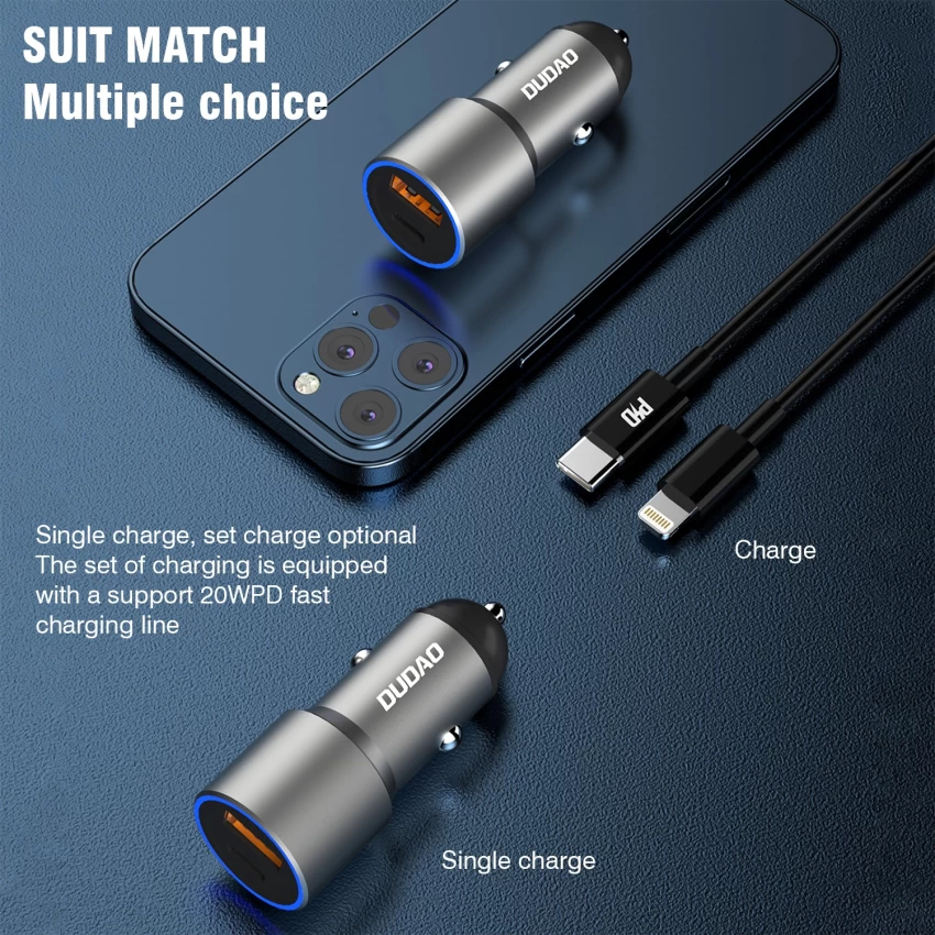 DUDAO R4PQ PD 20W+QC3.0 22.5W Fast Car Charger-2