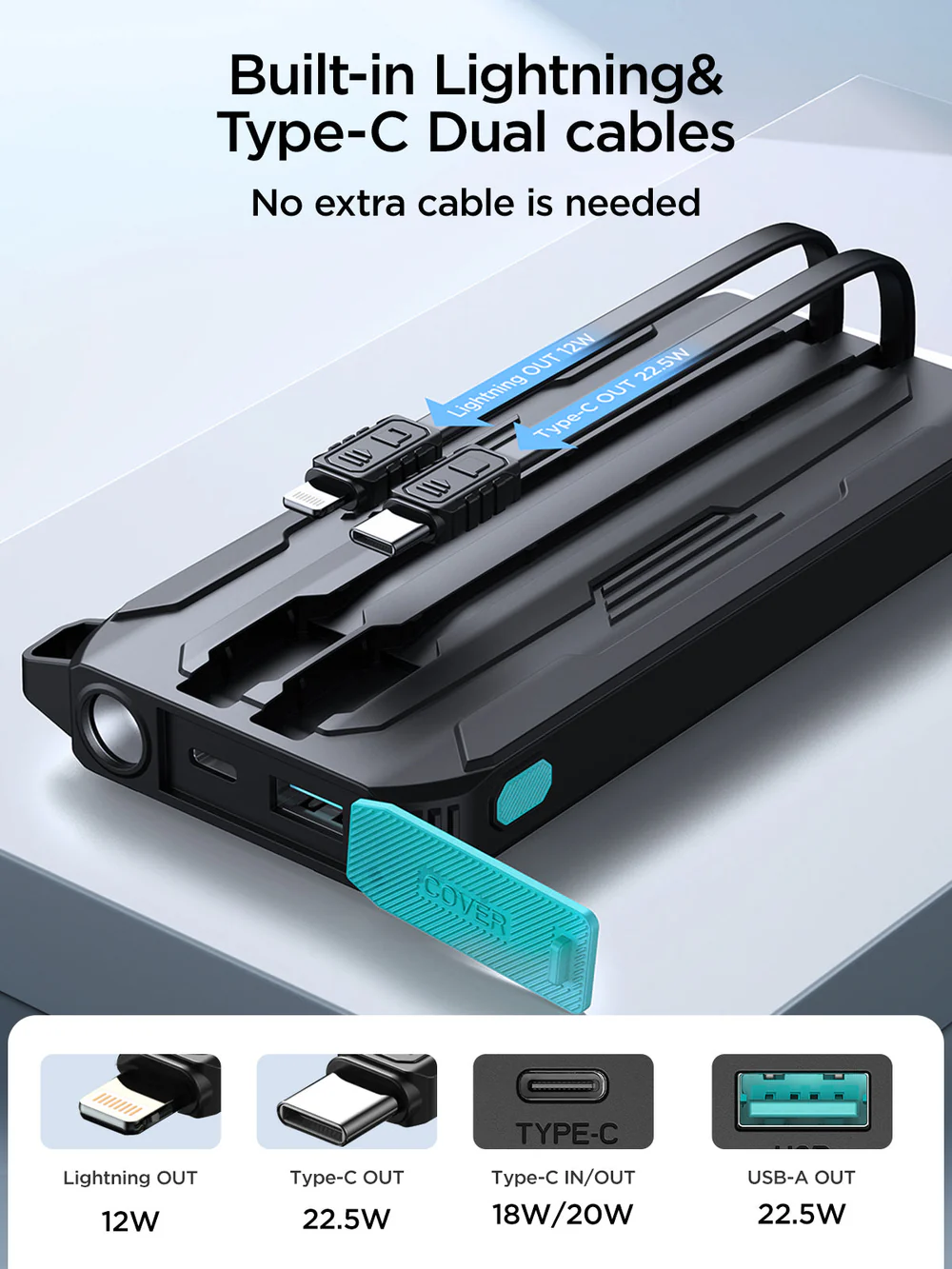 Joyroom JR-L018 22.5W Power Bank 20000mAh with Dual Cables-4